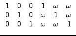 $\displaystyle \begin{array}{cccccc} 1 & 0 & 0 & 1 & \omega & \omega\\ 0 & 1 & 0 & \omega & 1 & \omega\\ 0 & 0 & 1 & \omega & \omega & 1\end{array}$