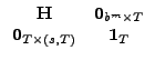 $\displaystyle \begin{array}{cc} \vec{H} & \vec{0}_{b^{m}\times T}\\ \vec{0}_{T\times(s,T)} & \vec{1}_{T}\end{array}$