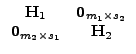 $\displaystyle \begin{array}{cc} \vec{H}_{1} & \vec{0}_{m_{1}\times s_{2}}\\ \vec{0}_{m_{2}\times s_{1}} & \vec{H}_{2}\end{array}$