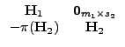 $\displaystyle \begin{array}{cc} \vec{H}_{1} & \vec{0}_{m_{1}\times s_{2}}\\ -\pi(\vec{H}_{2}) & \vec{H}_{2}\end{array}$