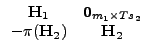 $\displaystyle \begin{array}{cc} \vec{H}_{1} & \vec{0}_{m_{1}\times Ts_{2}}\\ -\pi(\vec{H}_{2}) & \vec{H}_{2}\end{array}$